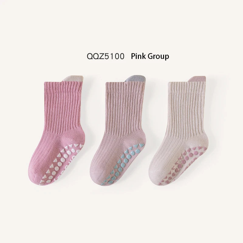 3 Pairs Newborn Floor Socks Anti Slip Trampoline Toddler Socks Indoor Walking Solid Color Kids Floor Socks For Boys And Girls
