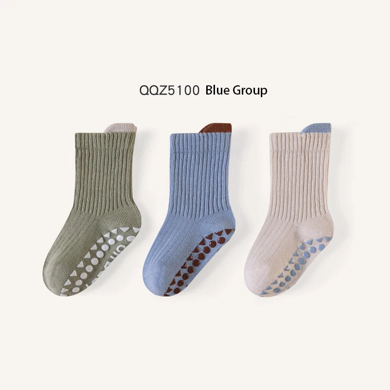 3 Pairs Newborn Floor Socks Anti Slip Trampoline Toddler Socks Indoor Walking Solid Color Kids Floor Socks For Boys And Girls