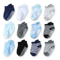 12 pairs solid-color anti-slip boys' socks, striped baby walking socks, kid's adhesive trampoline socks