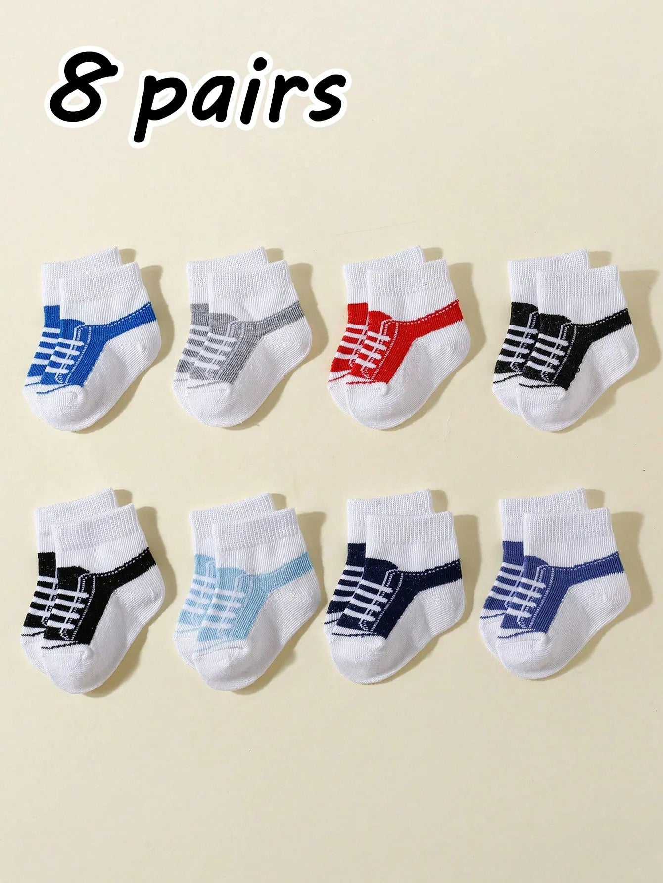 8 Pairs of Baby Boys Sporty Short Socks, Fashion Soft Breathable Two-Piece Set (Fake) Short Socks for 0-12 Months Newborn Infant