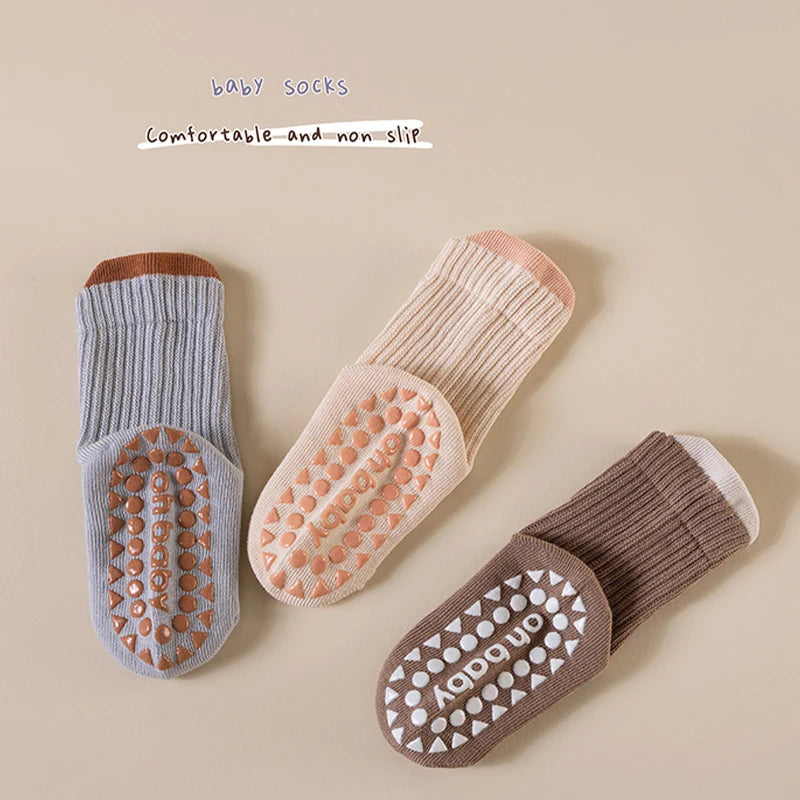 3 Pairs Newborn Floor Socks Anti Slip Trampoline Toddler Socks Indoor Walking Solid Color Kids Floor Socks For Boys And Girls