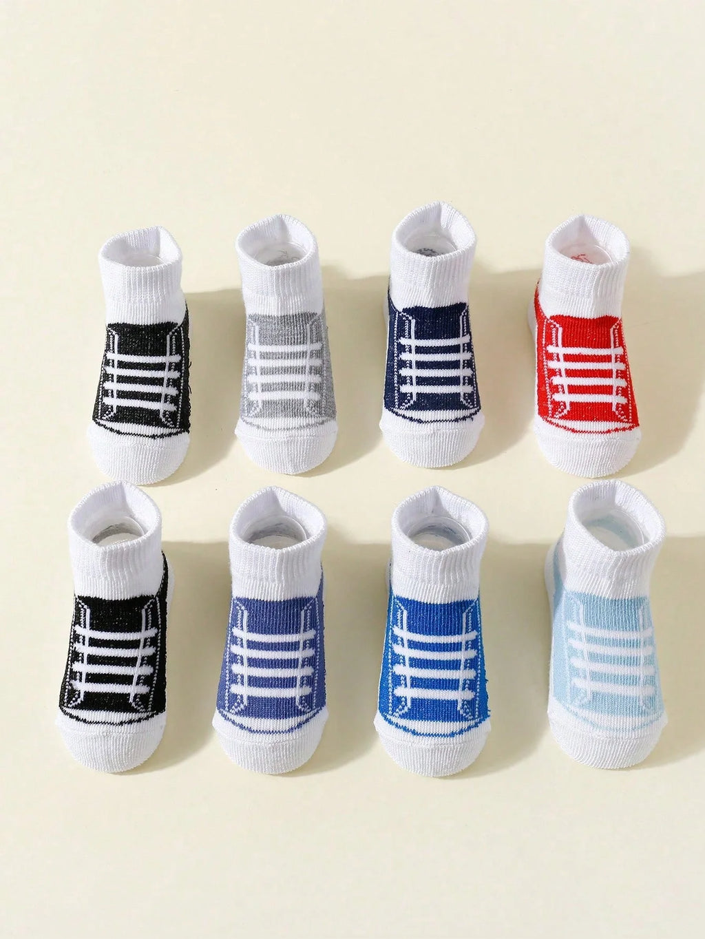 8 Pairs of Baby Boys Sporty Short Socks, Fashion Soft Breathable Two-Piece Set (Fake) Short Socks for 0-12 Months Newborn Infant