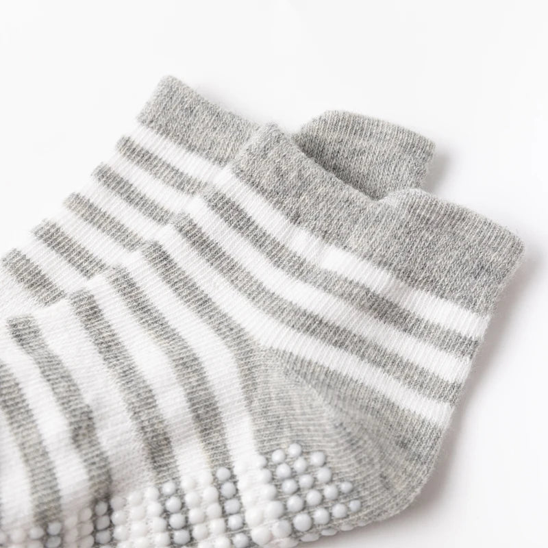 12 pairs solid-color anti-slip boys' socks, striped baby walking socks, kid's adhesive trampoline socks
