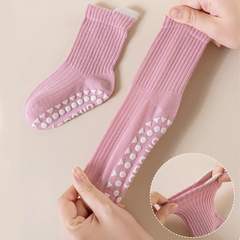 3 Pairs Newborn Floor Socks Anti Slip Trampoline Toddler Socks Indoor Walking Solid Color Kids Floor Socks For Boys And Girls