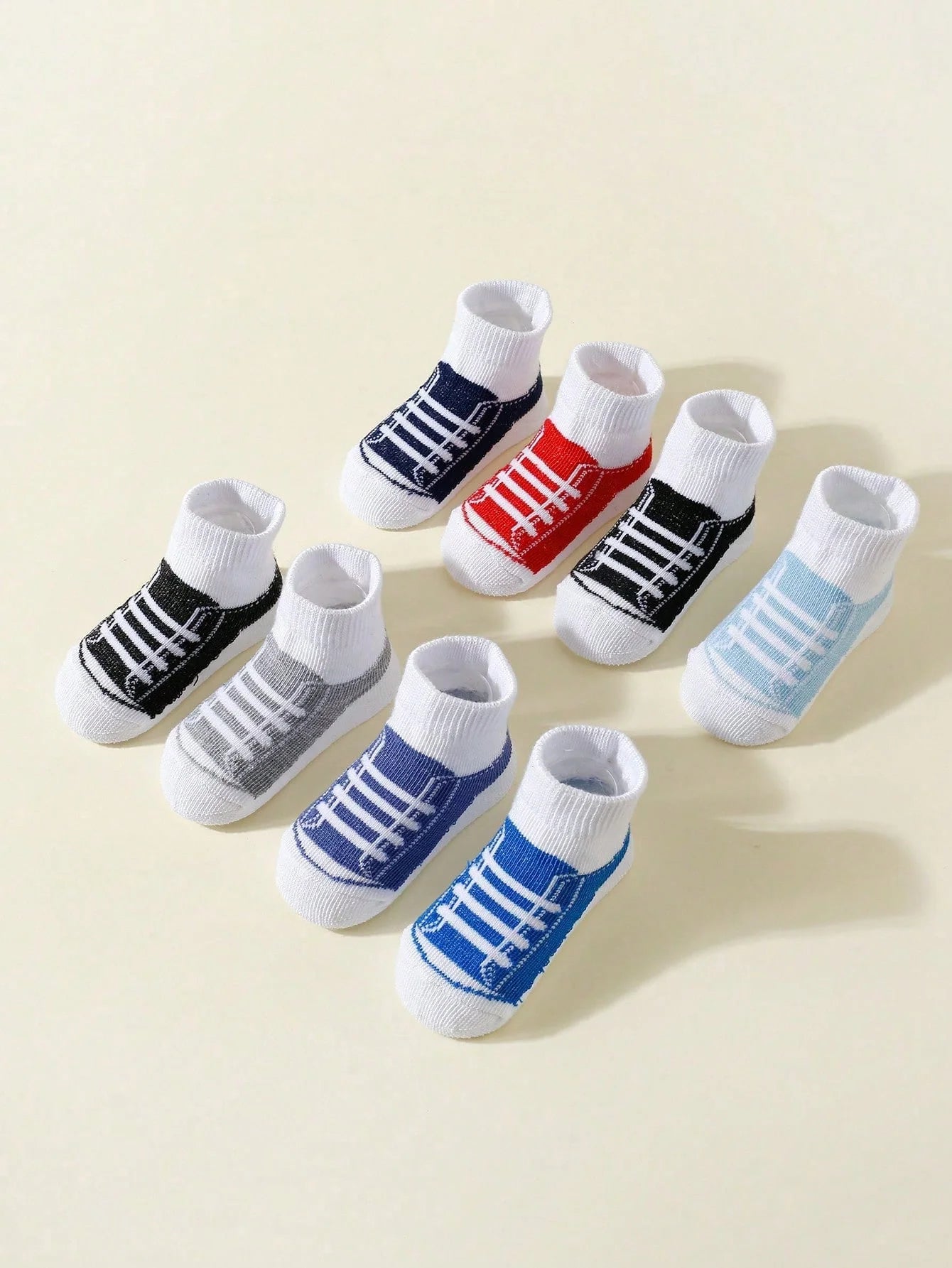 8 Pairs of Baby Boys Sporty Short Socks, Fashion Soft Breathable Two-Piece Set (Fake) Short Socks for 0-12 Months Newborn Infant