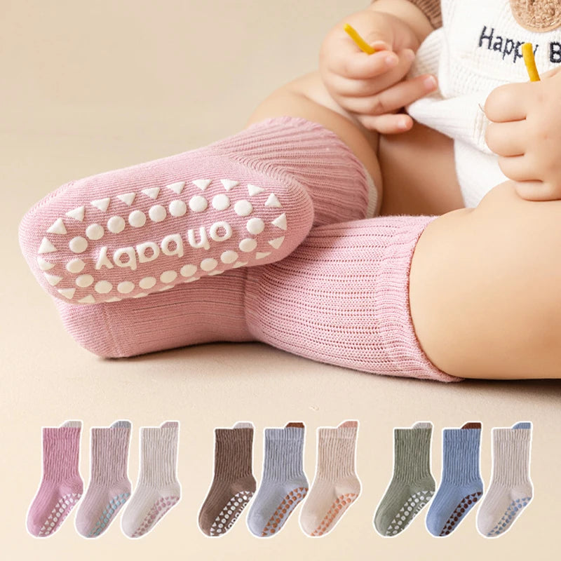 3 Pairs Newborn Floor Socks Anti Slip Trampoline Toddler Socks Indoor Walking Solid Color Kids Floor Socks For Boys And Girls