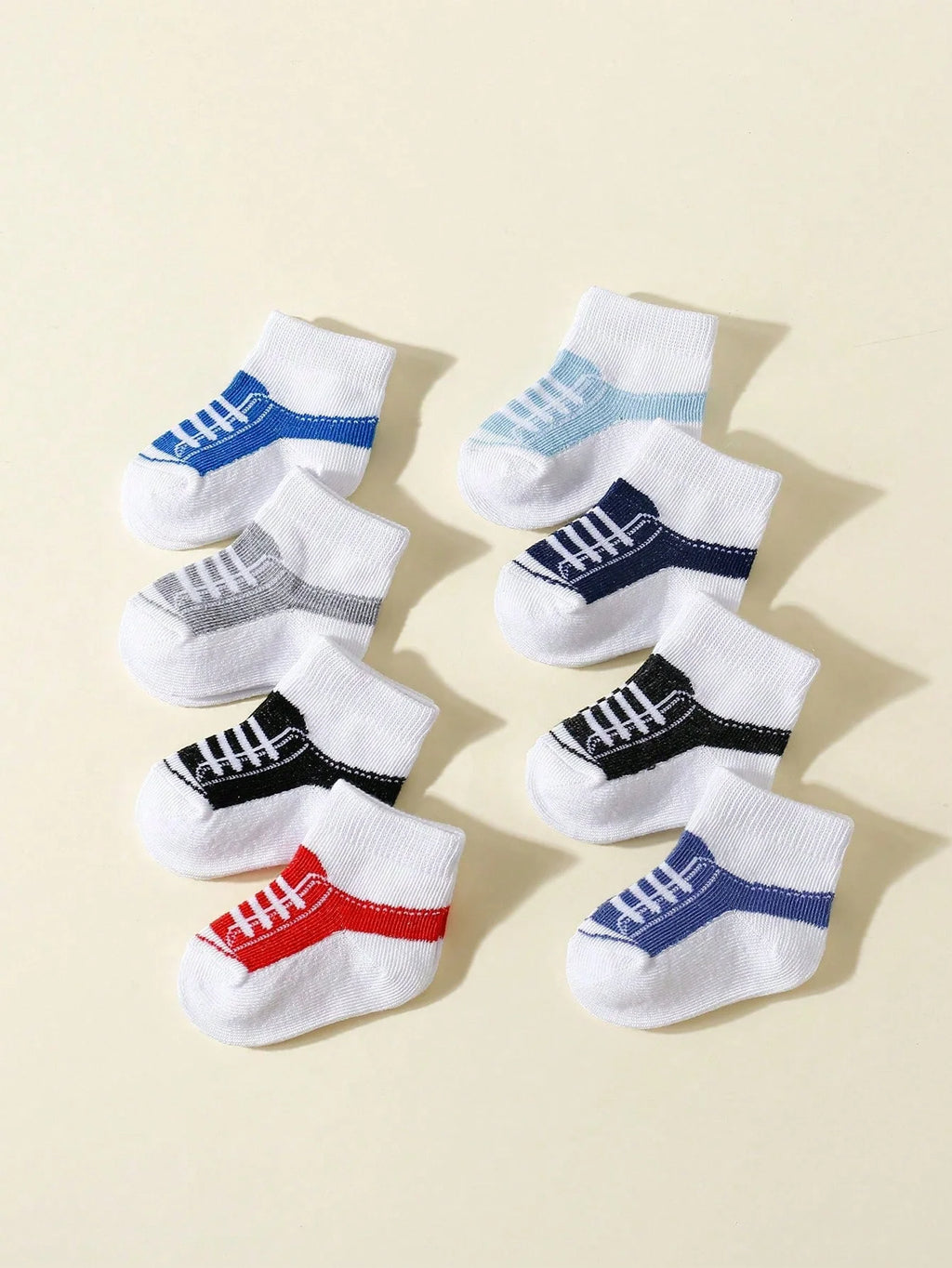 8 Pairs of Baby Boys Sporty Short Socks, Fashion Soft Breathable Two-Piece Set (Fake) Short Socks for 0-12 Months Newborn Infant