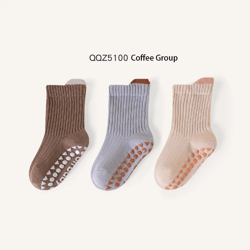 3 Pairs Newborn Floor Socks Anti Slip Trampoline Toddler Socks Indoor Walking Solid Color Kids Floor Socks For Boys And Girls